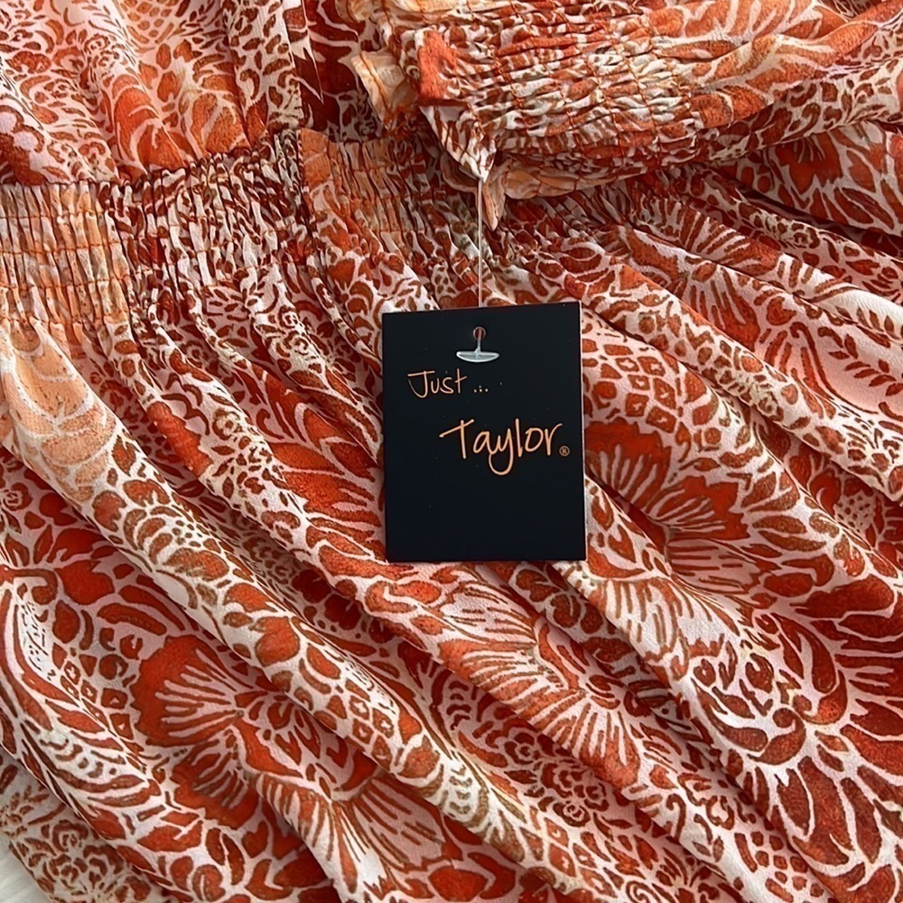 NWT Just Taylor Orange Floral V-Neck Long-sleeve Dress Size 8 - Picture 10 of 12